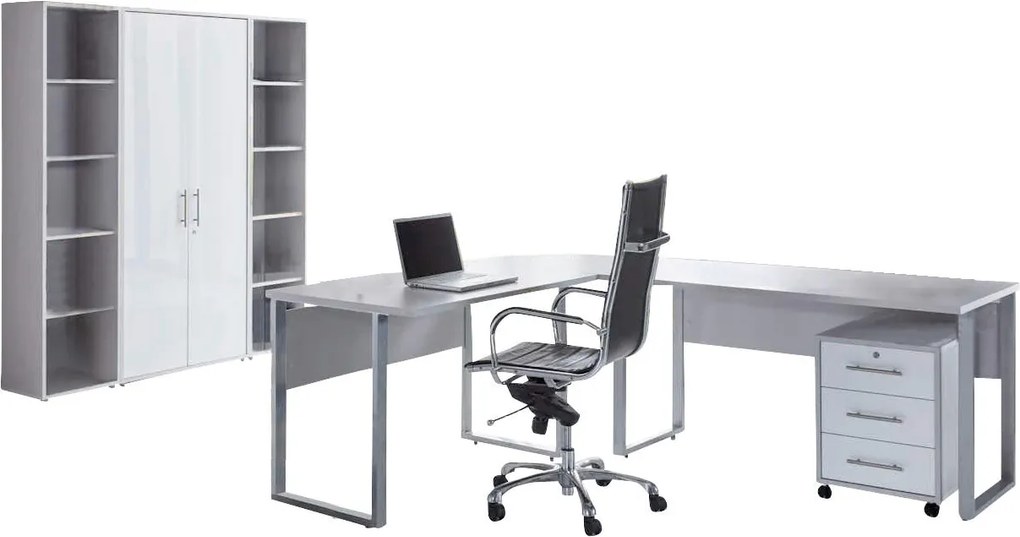 XXXLutz KANCELÁRIA, sivá, biela s vysokým leskom, MID.YOU - Kancelárske regály - 001067007105