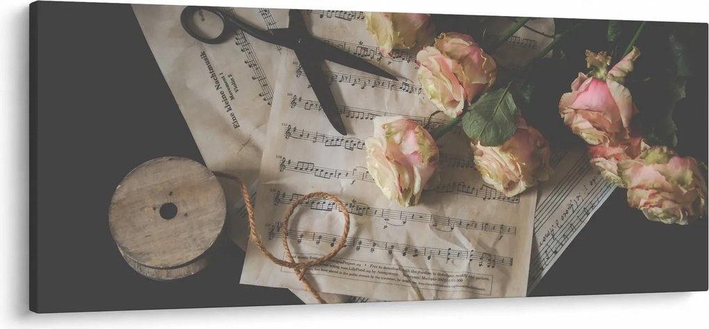 Obraz nôt a ruží (120x50 cm)