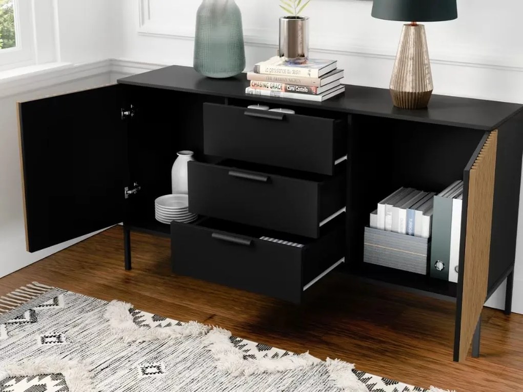 Komoda MEORATI 150x40 cm, čierna/dub artisan