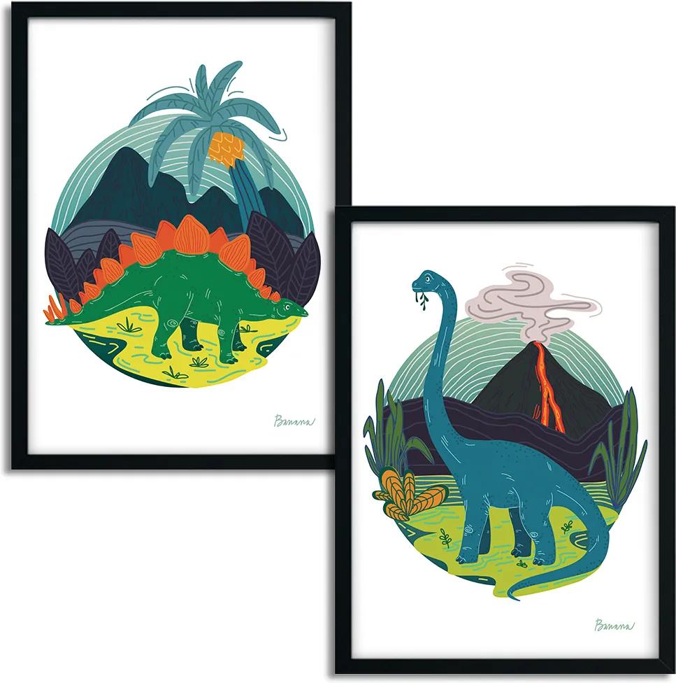 Rámované obrazy pre deti - Dinosaury - 2 x A3