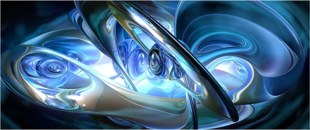 Obraz modrých fraktálov (120x50 cm)