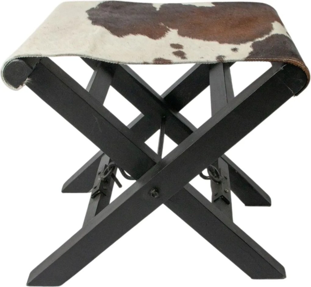 Skládací režisérská stolička z hnědo-bílé kůže – 48*35*45 cm