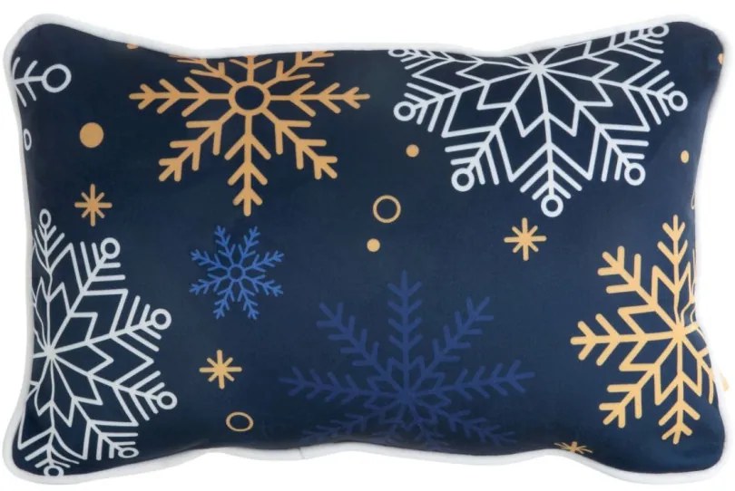 Modrá vianočná obliečka na vankúš zdobená snehovými vločkami Šírka: 30 cm | Dĺžka: 50 cm