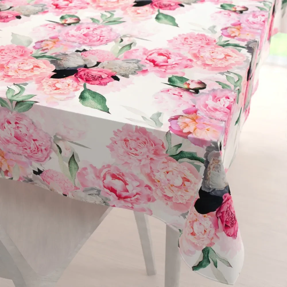 Biante Zamatový obdĺžnikový obrus Tamara TMR-037 Ružové pivonky na bielom 100x140 cm