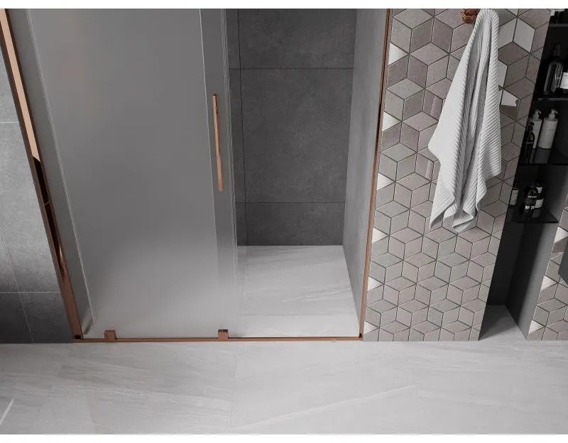 Mexen Velar, posuvné sprchové dvere do otvoru 160 cm, 8mm sklo námraza, ružové zlato, 871-160-000-31-60