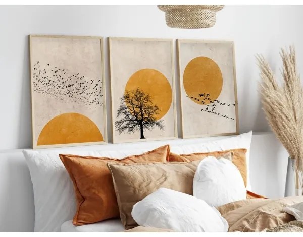 Sada 3 ks obrazov vo fotorámiku 50x70 cm béžová/oranžová