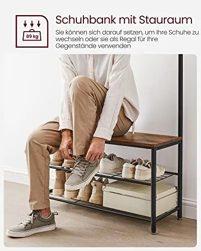 Vešiak na kabáty a botník, čierna farba, 175x85x32cm