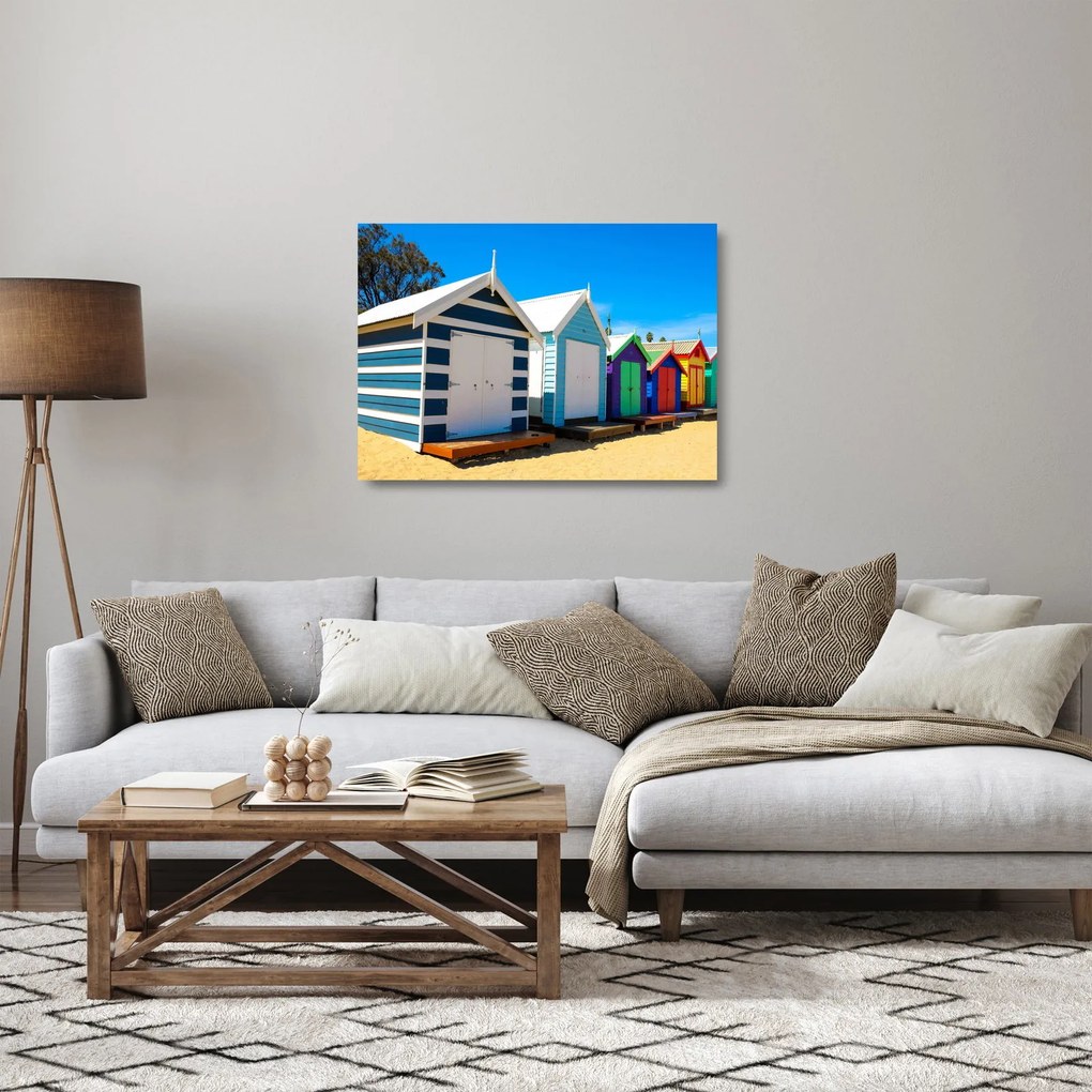 Sklenený obraz - Pláž Brighton, Melbourne, Austrália (70x50 cm)