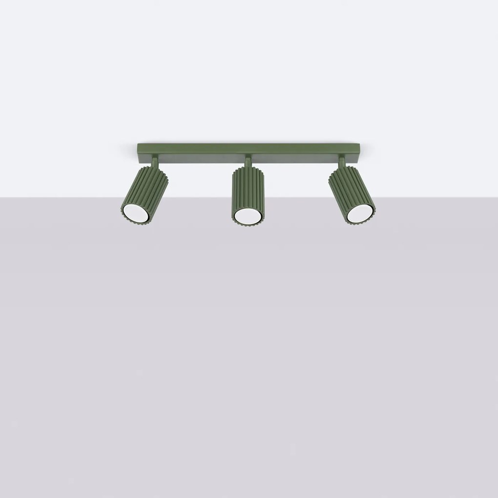 Bodové svietidlo Karbon, 3x olivovo zelené kovové tienidlo, (možnosť polohovania)