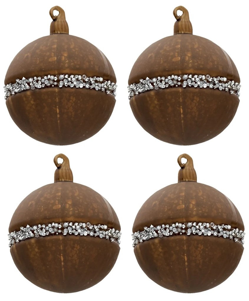 Hnedá vianočné gule so strieborným zdobením (sada 4ks) - Ø 8cm