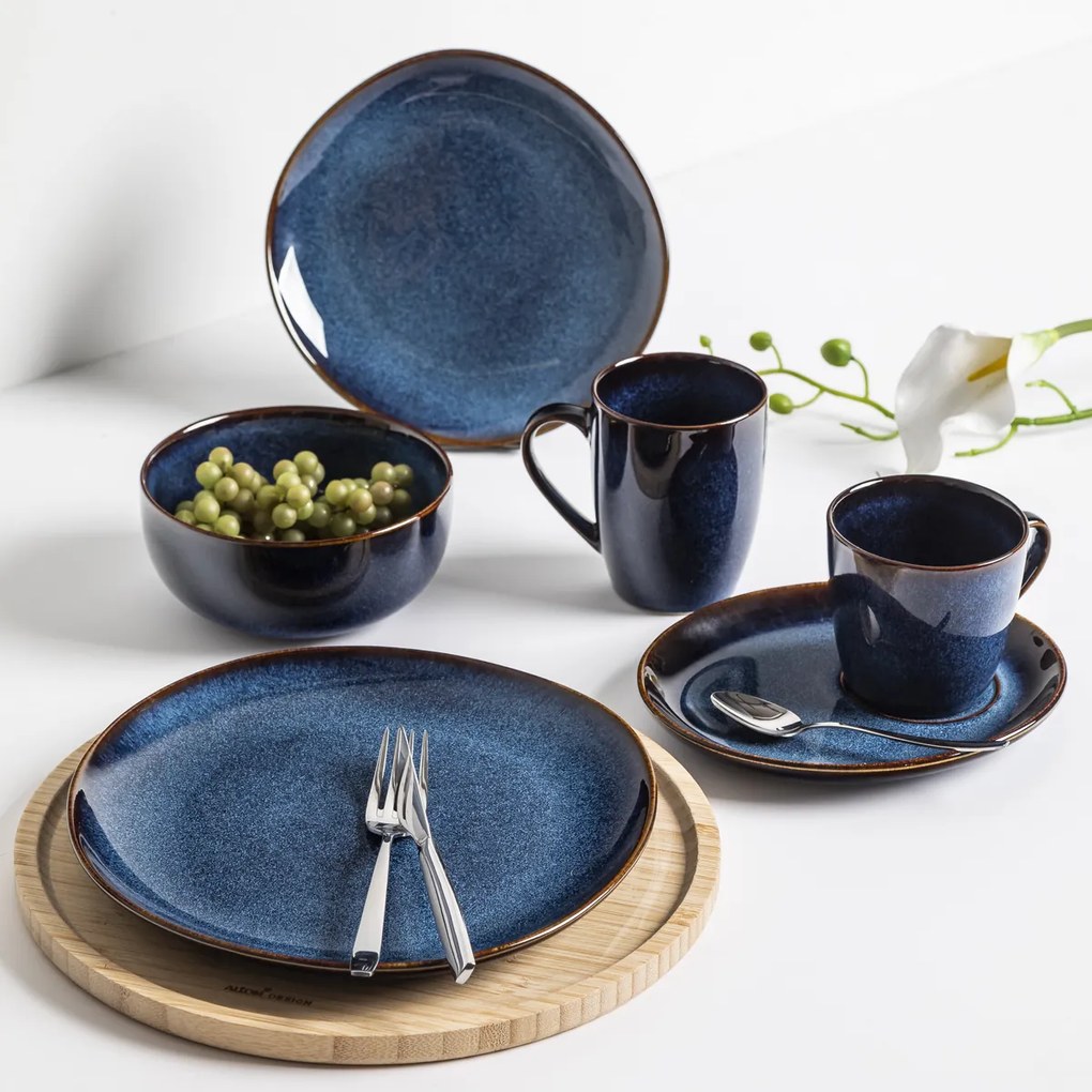 Altom Keramický plytký tanier Reactive Navy Blue 25,5 cm