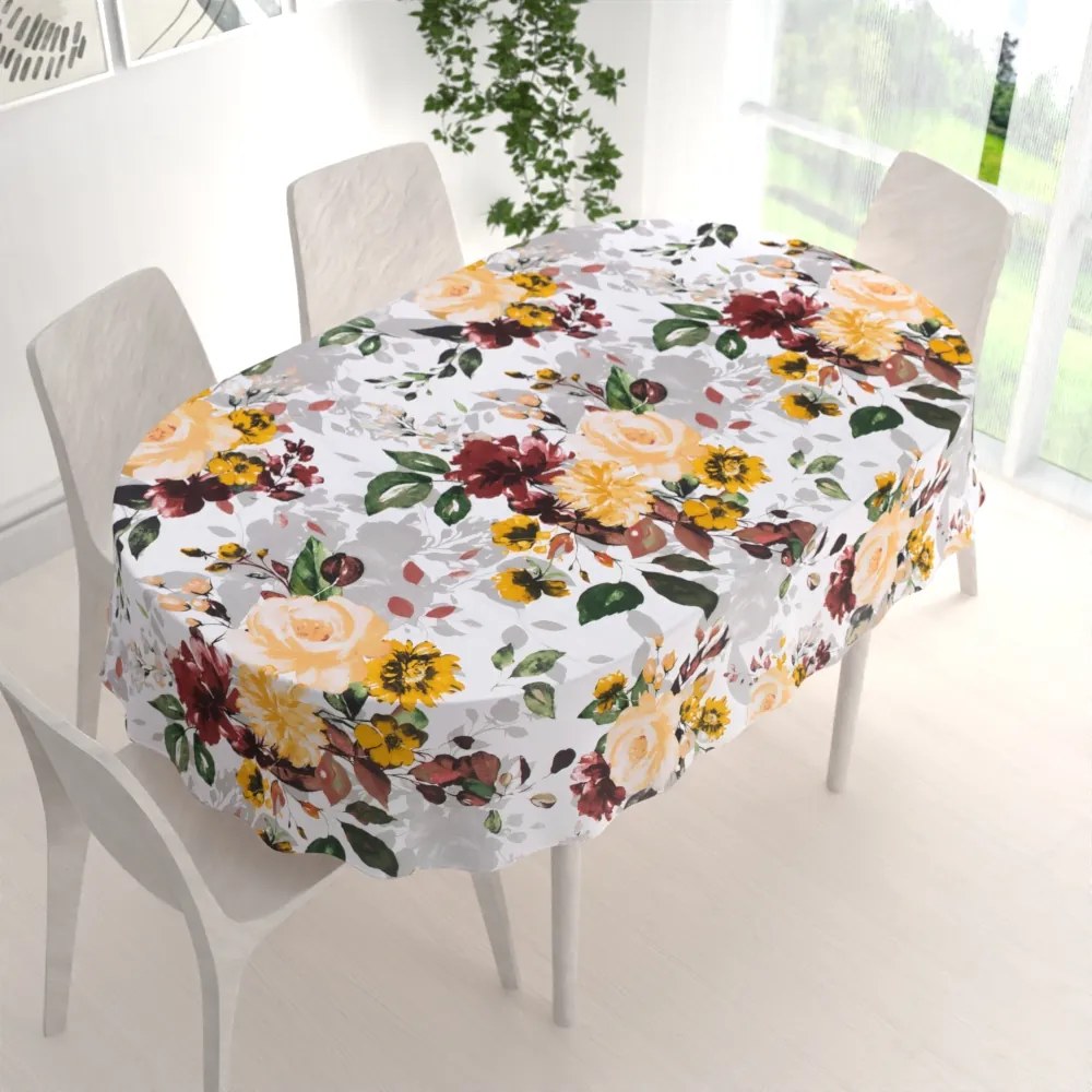 Biante Bavlnený oválny obrus Sandra SA-217 Veľké žlté kvety 140x220 cm