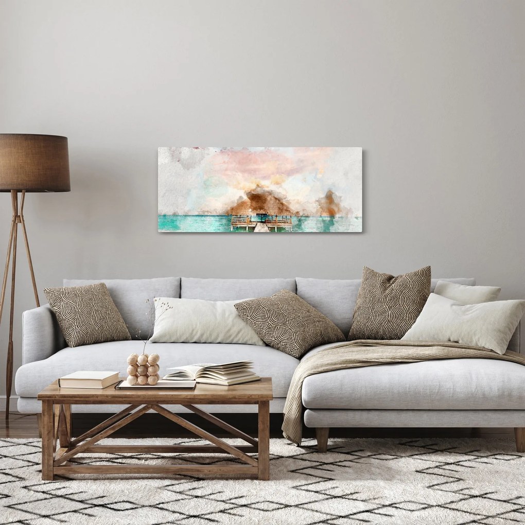 Obraz - Maledivy, drevené mólo (120x50 cm)