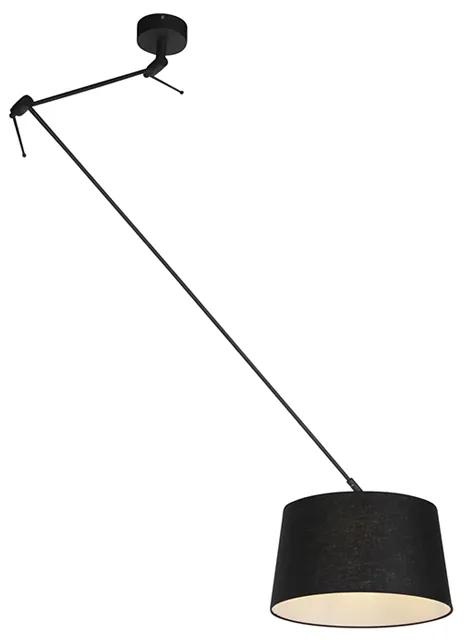 Závesná lampa s ľanovým tienidlom čierna 35 cm - Blitz I čierna