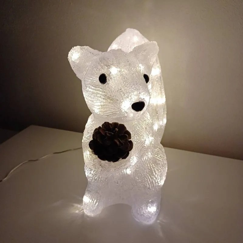 DECOLED Svetelná veverička LED, akryl, 30 cm, teplá biela