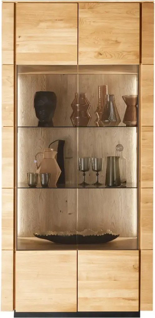 Dubová vitrína s 2 dvierkami a LED osvetlením, 99x42x206 cm
