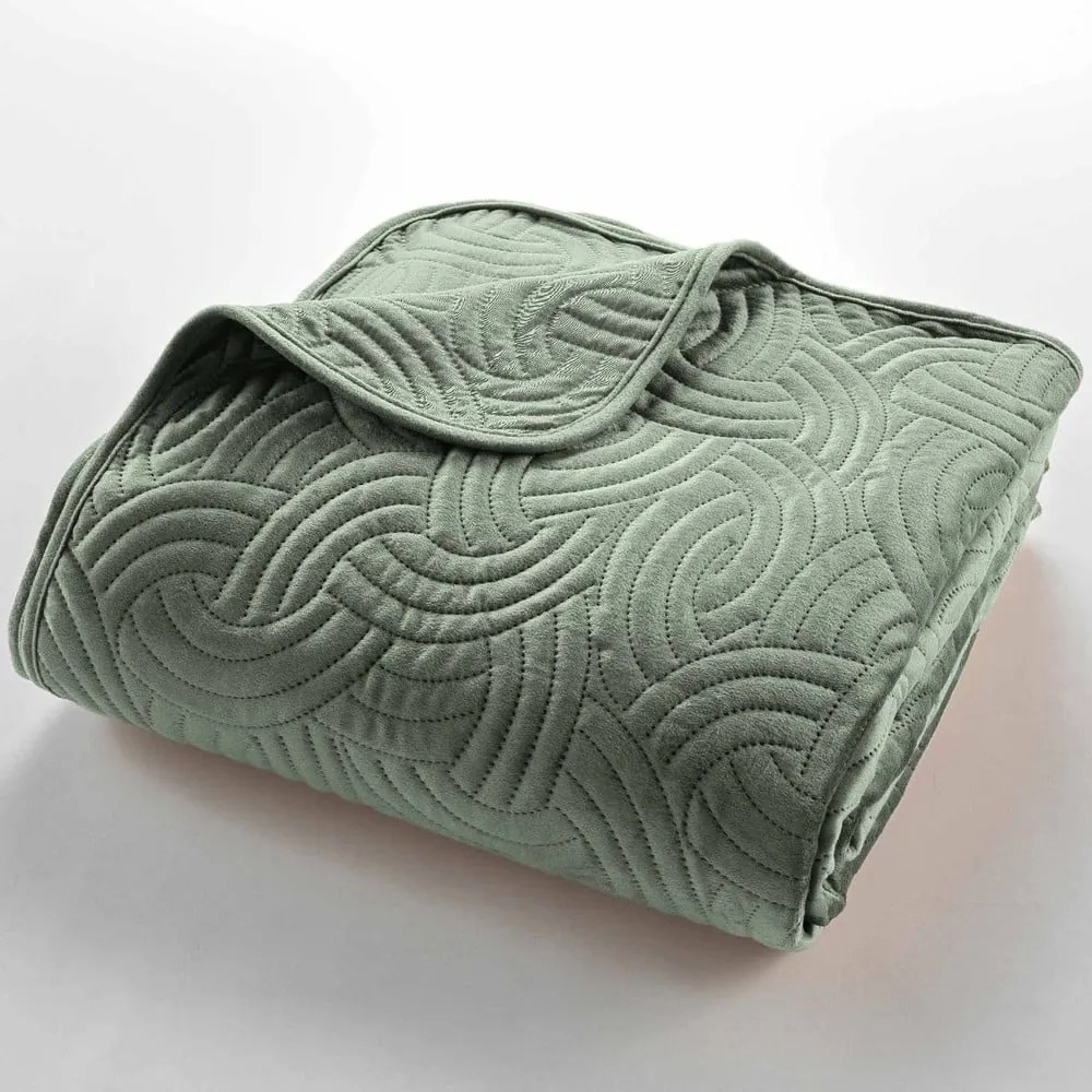 Zelená zamatová súprava prikrývky a obliečky na vankúš 240x260 cm Solange – douceur d'intérieur