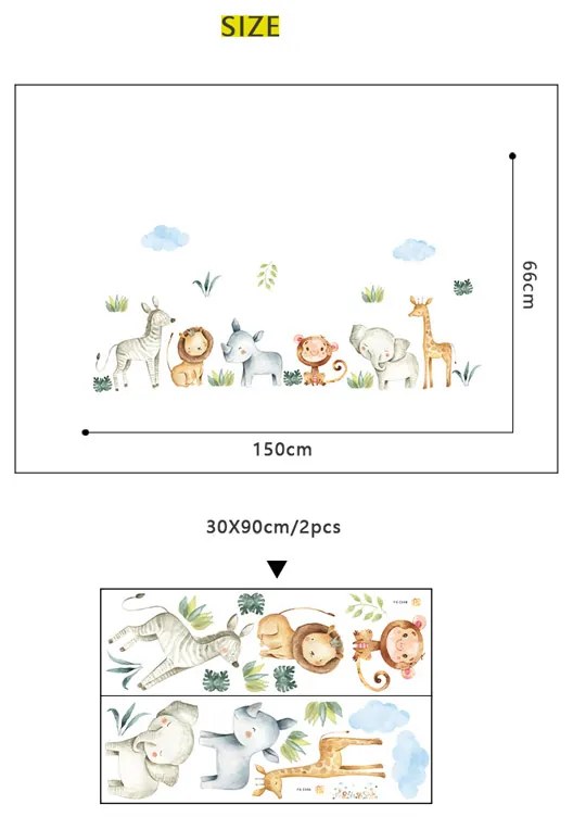 Samolepka na stenu "Exotické zvieratká 2" 66x150 cm