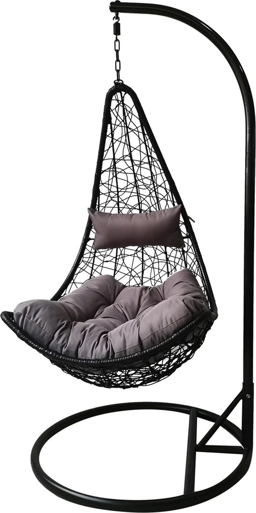 Garden Line ČIERNA ZÁVESNÁ STOLIČKA, VANKÚŠ – ŠEDÝ, RÁM – ČIERNY, POLOVICA /1151/