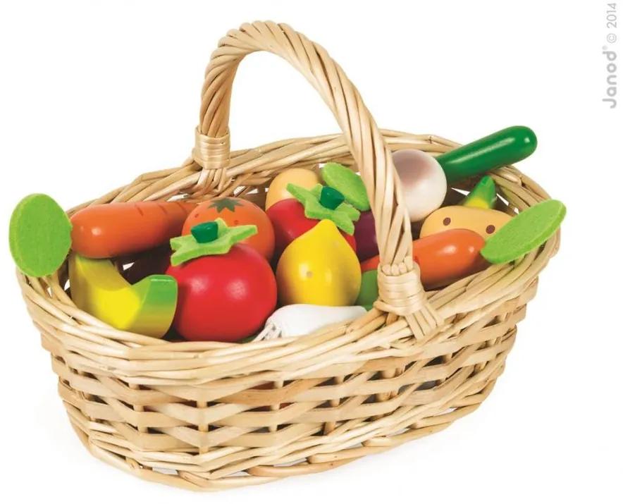 Drevená zelenina a ovocie v košíku Janod 24 ks pre deti od 2 rokov