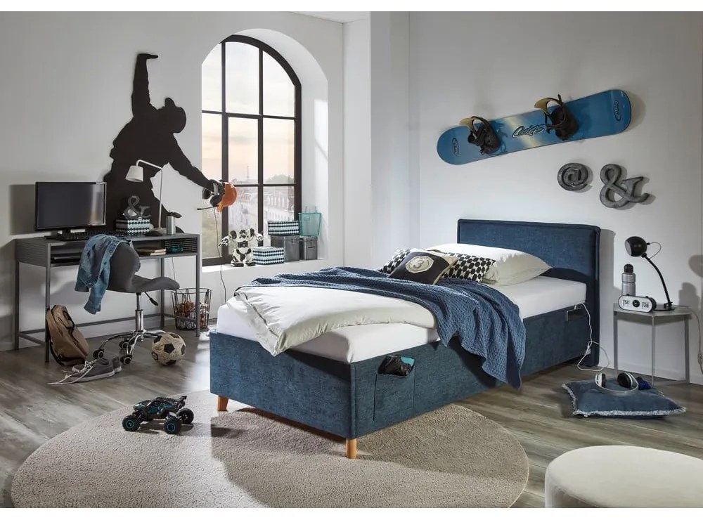 Tmavomodrá čalúnená detská posteľ bez roštu 140x200 cm Fun – Meise Möbel