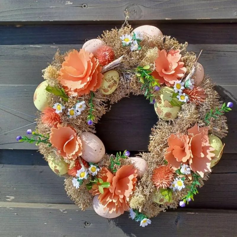 DECOLED Velikonoční věnec, 30 x 8 cm, růžové květy