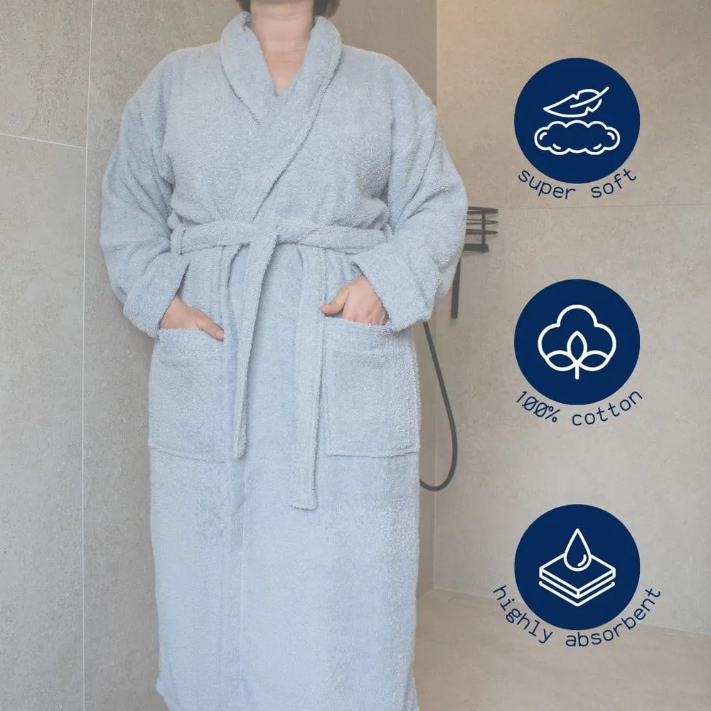 Modrý bavlnený župan veľkosť L/XL Lindu – Tiseco Home Studio