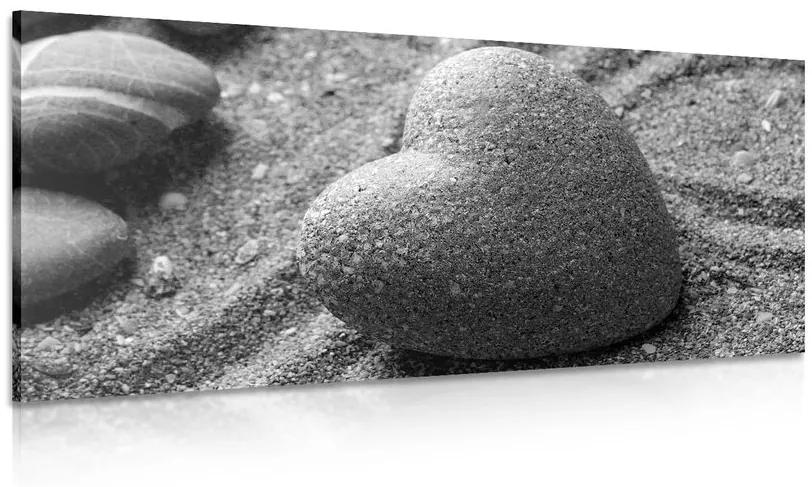 Obraz Zen kameň v tvare srdca v čiernobielom prevedení Varianta: 120x60