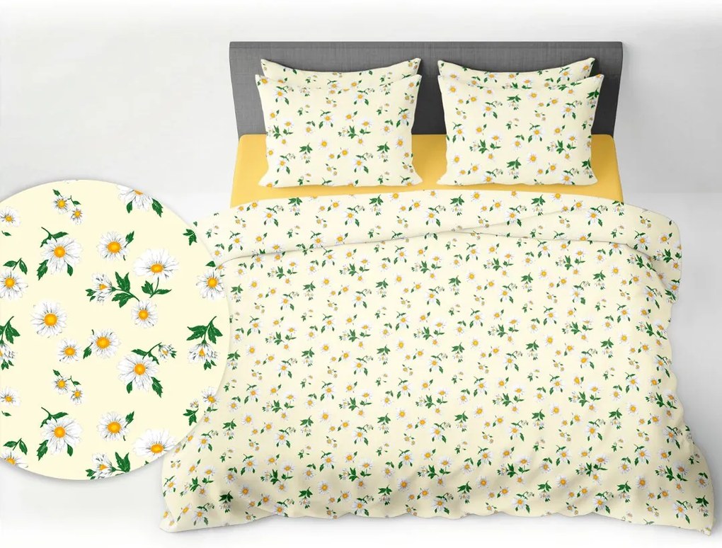 Obliečky krepové Margaretky TiaHome - 1x Vankúš 90x70cm, 1x Paplón 140x200cm