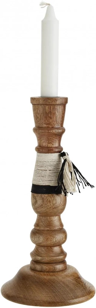 MADAM STOLTZ Drevený svietnik White Black Tassel 25 cm