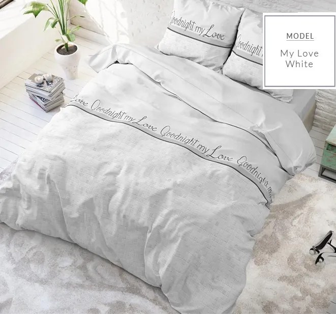 DomTextilu Kvalitné posteľné obliečky s nápismi good night my love 140 x 200 cm  Biela 9614