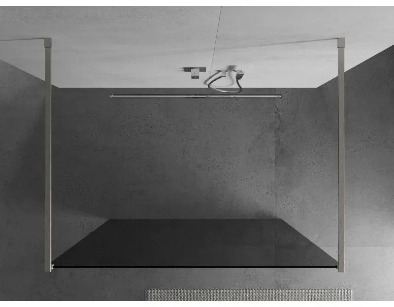 Mexen Kioto, sprchová zástena Walk-In 110 x 200 cm, 8mm šedé sklo, brúsená oceľ profil, 800-110-002-97-40