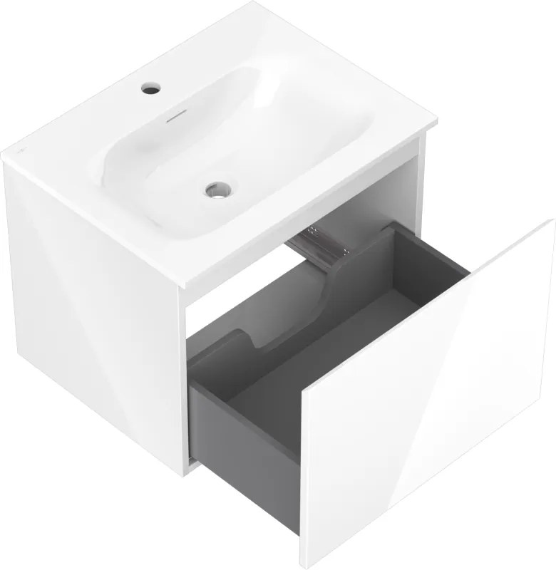 Mexen Orio, kúpeľňová skrinka 60 cm s umývadlom Vela, 1 zásuvka, biela lesklá, 91A10-06047-1-BF00-W23M00