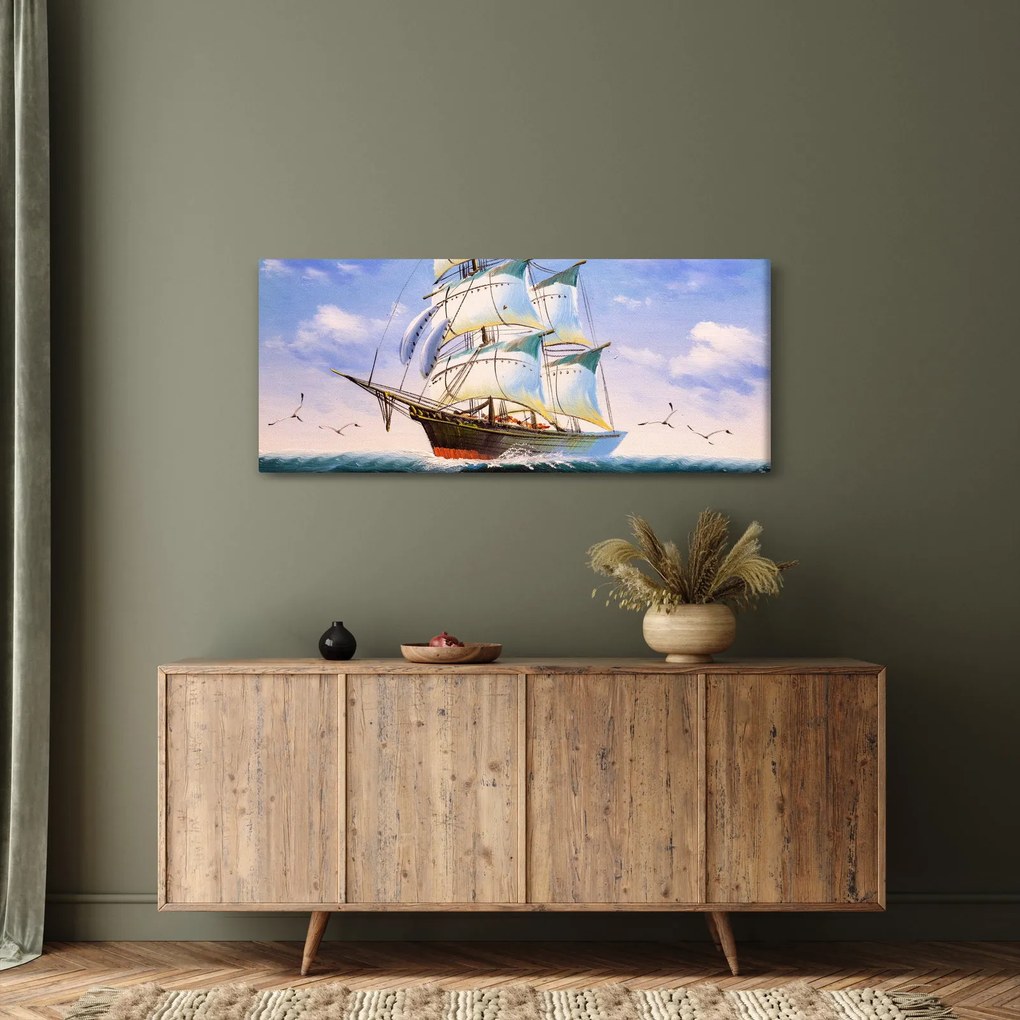 Obraz lode na vlnách (120x50 cm)