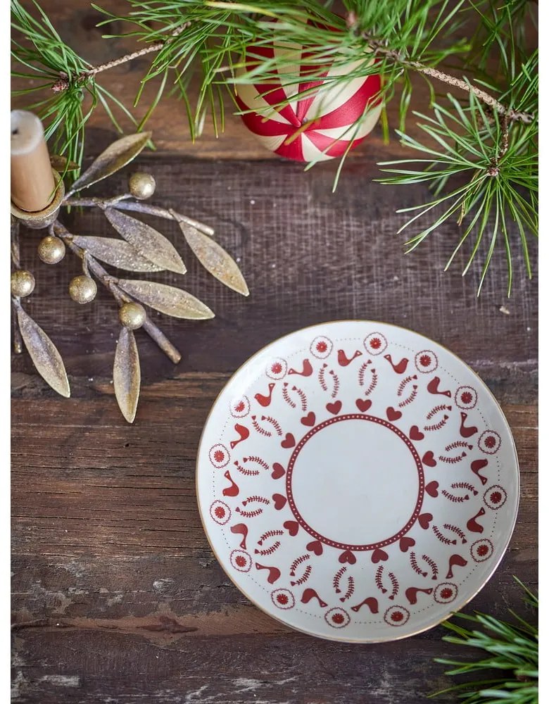 Krémový dezertný tanier s vianočným motívom z kameniny ø 16 cm Jolly – Bloomingville