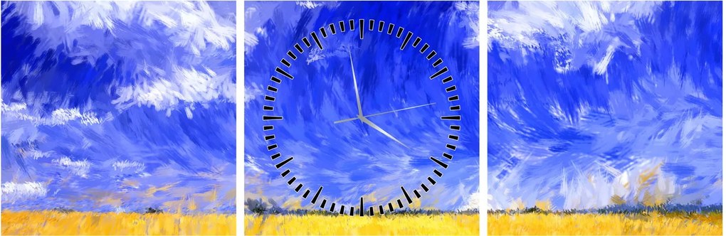Obraz - Olejomaľba, Zlaté pole (s hodinami) (90x30 cm)