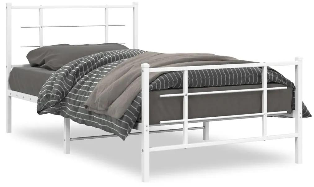Kovový rám postele s čelom a podnožkou biely 100x200 cm 355623