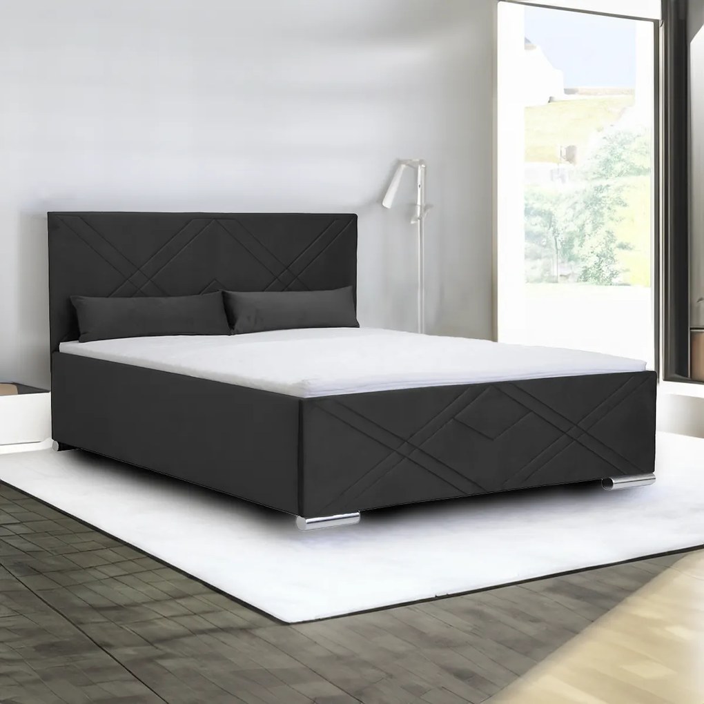 Čalúnená posteľ s kontajnerom a matracom CRIS Antracit 160 x 200 cm