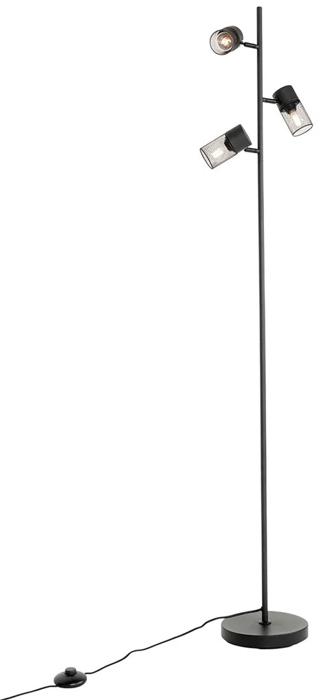Priemyselná stojaca lampa čierna 3-svetlo - Jim