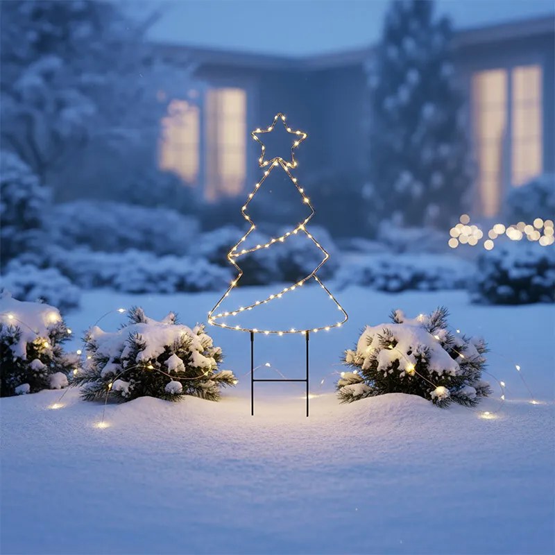 Solight LED vonkajšia dekorácia vianočný stromček, 85x LED, časovač, 68cm, 3x AA, 1v290