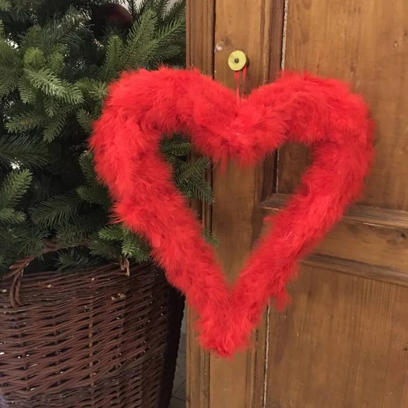 DECOLED Srdce z peříček, 37 cm, červená