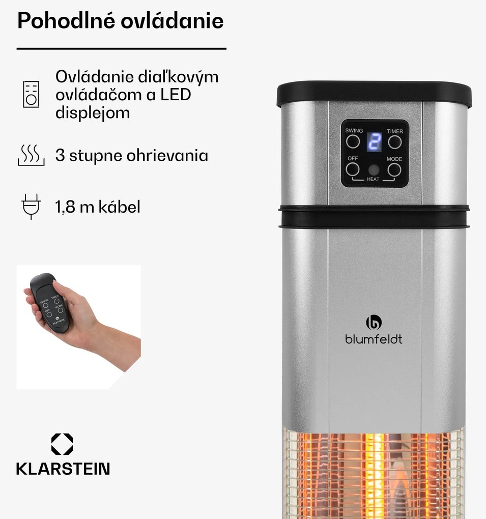 Blumfeldt Heat Guru, infračervený ohrievač, 2000 W, 3 stupne ohrevu, diaľkový ovládač, strieborný