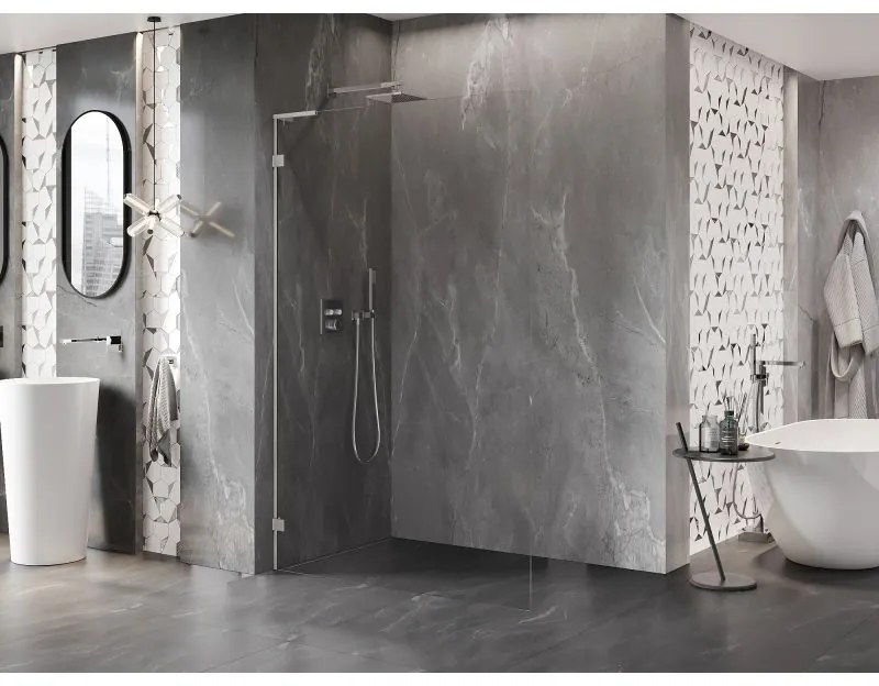 Mexen Lunar L sprchová stena ľavá 80 x 200 cm, 8mm číre sklo, brúsená oceľ, 830L-080-000-97-00-L