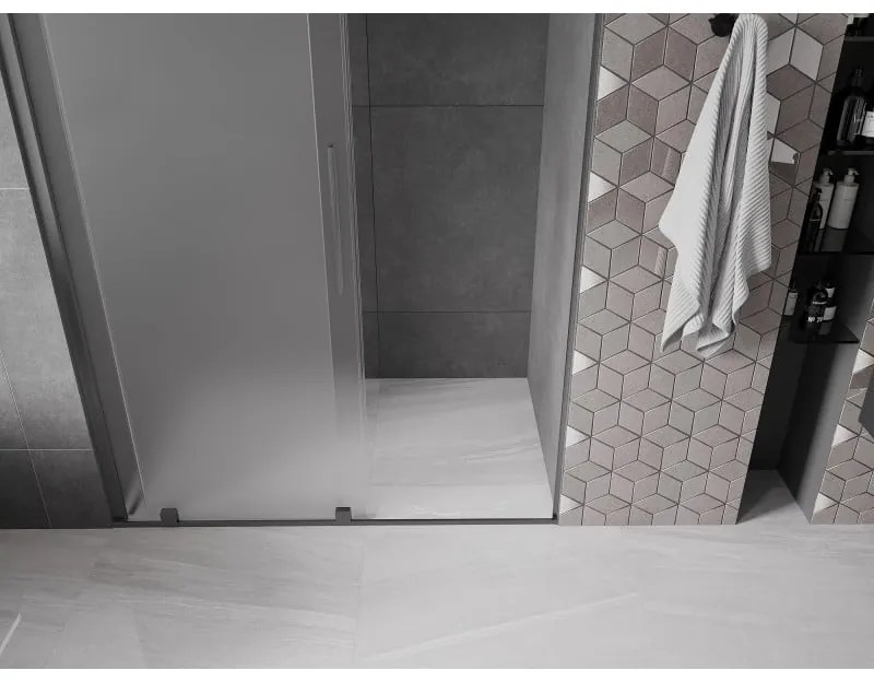 Mexen Velar, posuvné sprchové dvere do otvoru 130 cm, 8mm sklo námraza, grafit brúsený, 871-130-000-31-66