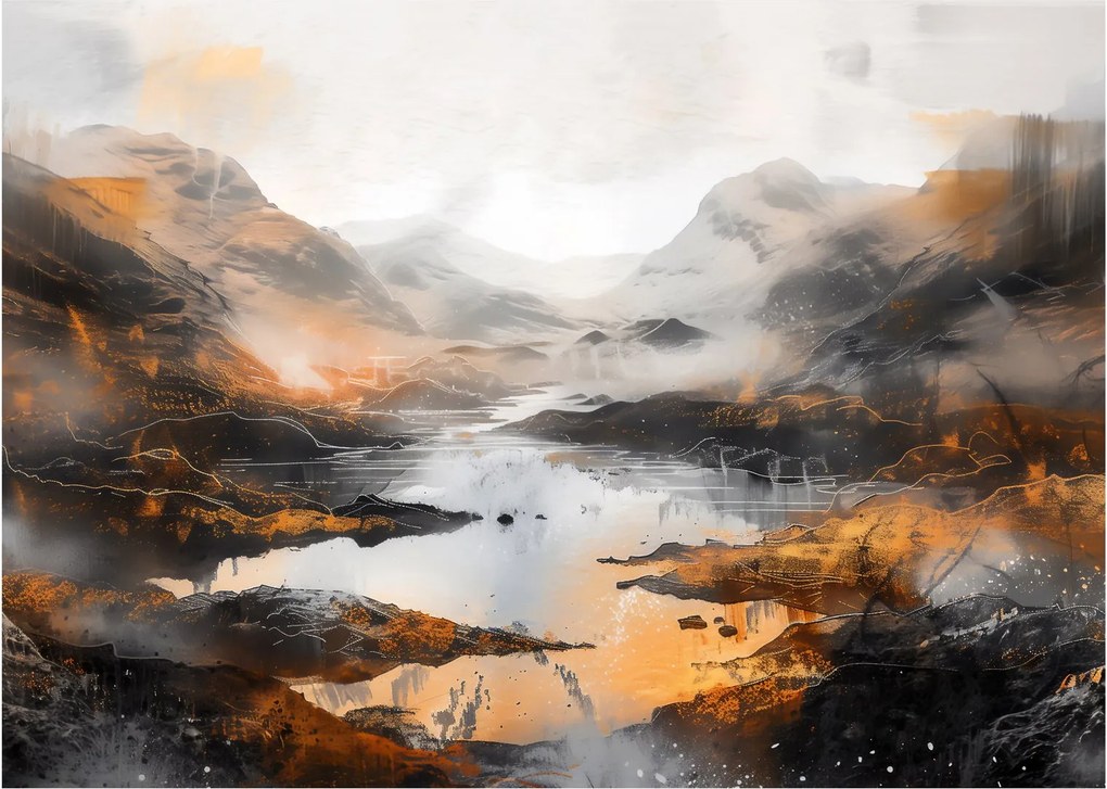 Sklenený obraz - Maľba horskej krajiny (70x50 cm)