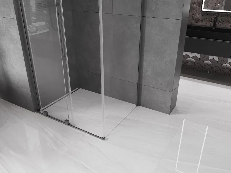 Mexen Velar L, sprchový kút s posuvnými dverami 110 x 85 cm, 8mm číre sklo, grafit brúsený, 871-110-085-03-66