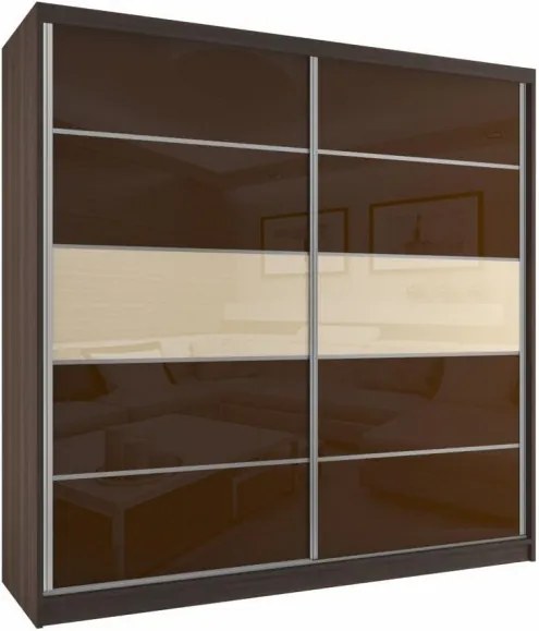 Moderná šatníková skriňa s posuvnými sklenenými dverami šírka 133 cm korpus gaštan - S dojezdem