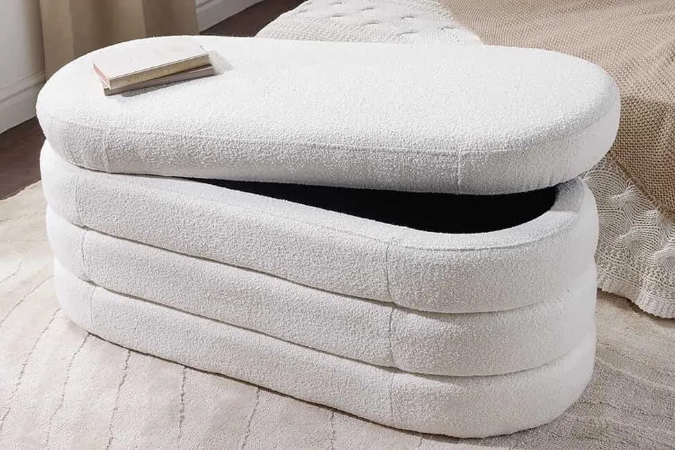 Moderná úložná lavica Fashion biela bouclé 115cm