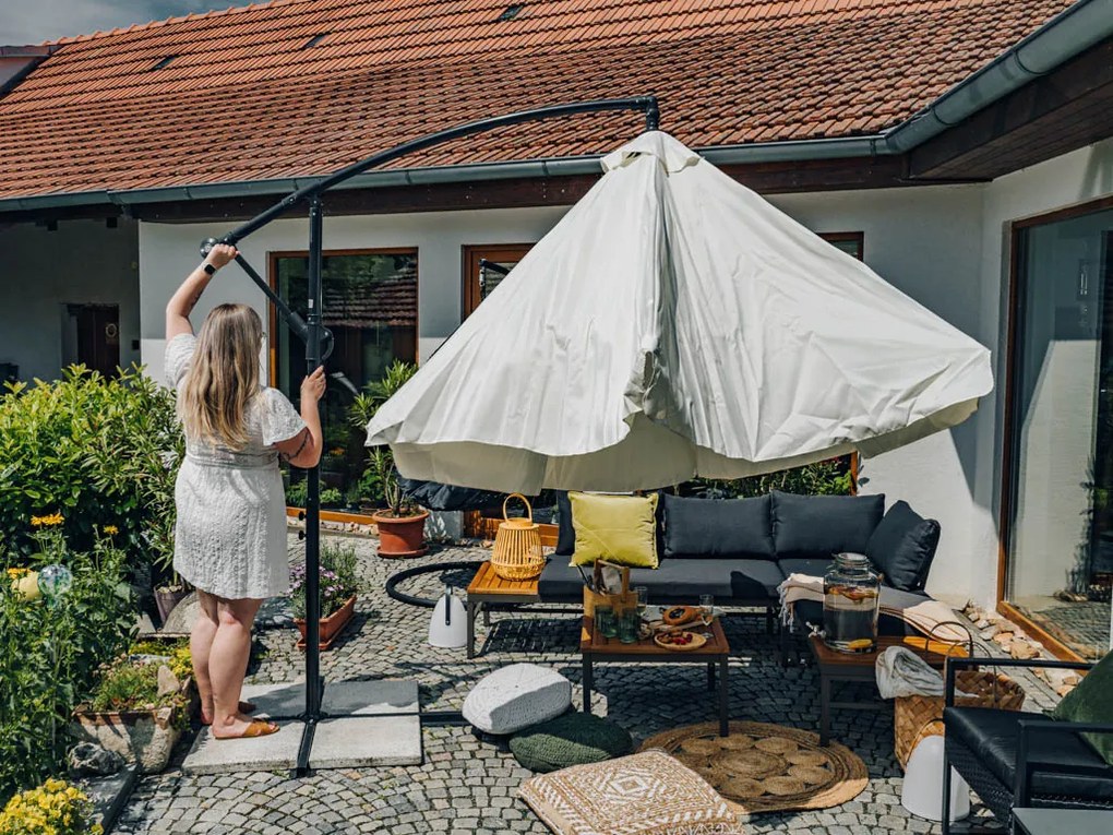 Záhradný skladací slnečník LEVI 300 cm, sivý + obal zdarma