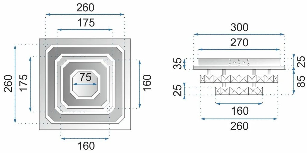 Toolight Toolight, LED 24W kryštálová stropná lampa štvorcová APP410-C, chrómová-zlatá, OSW-65008